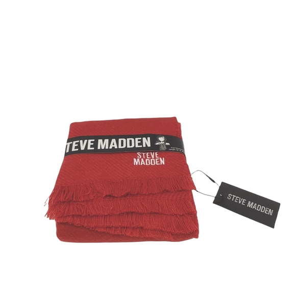 Steve Madden logo women's red fringed soft wrap scarf NWT - Picture 3 of 5
